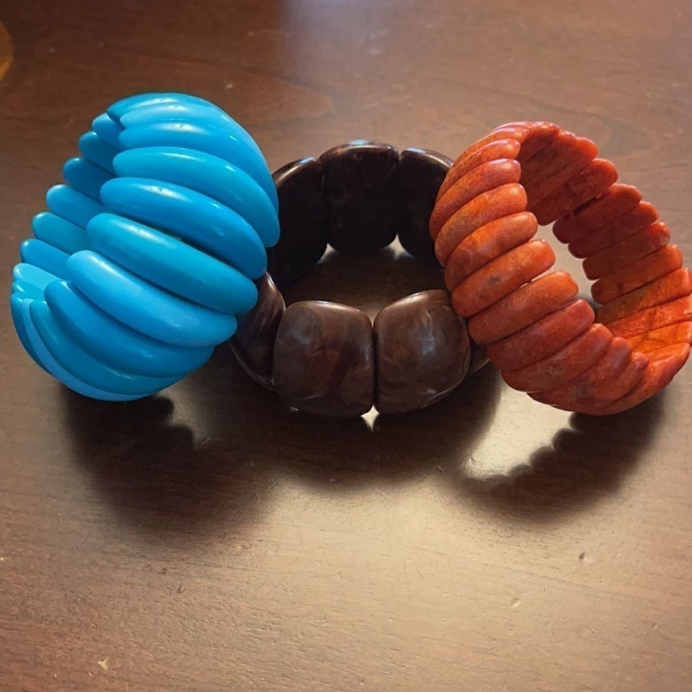 Blue orange wood brown stretchy bracelets